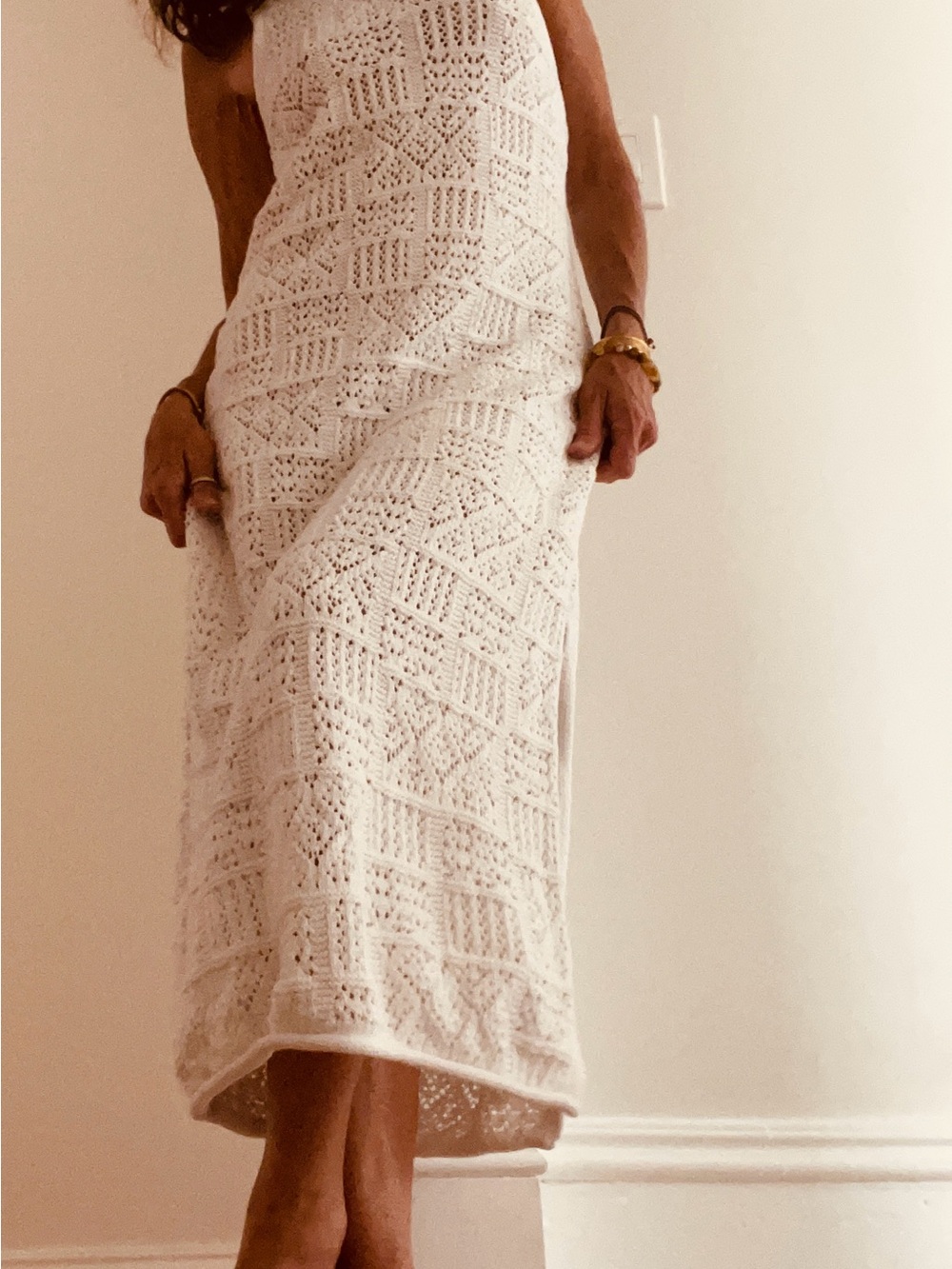 White Crochet Knit Maxi Skirt